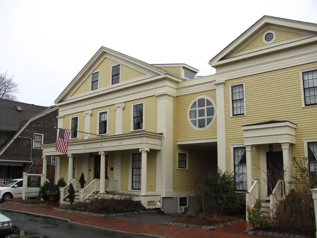 The Greek Revival (1825–1860) gave New England its temple-fronted farmhouses and porticoed merchant mansions — a deliberate evocation of democratic Athens by the young republic.